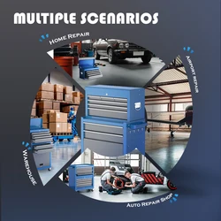 Large toolbox, 8-drawer rolling toolbox, wheeled rolling toolbox, and garage storage cabinet. Blue/Red/Black