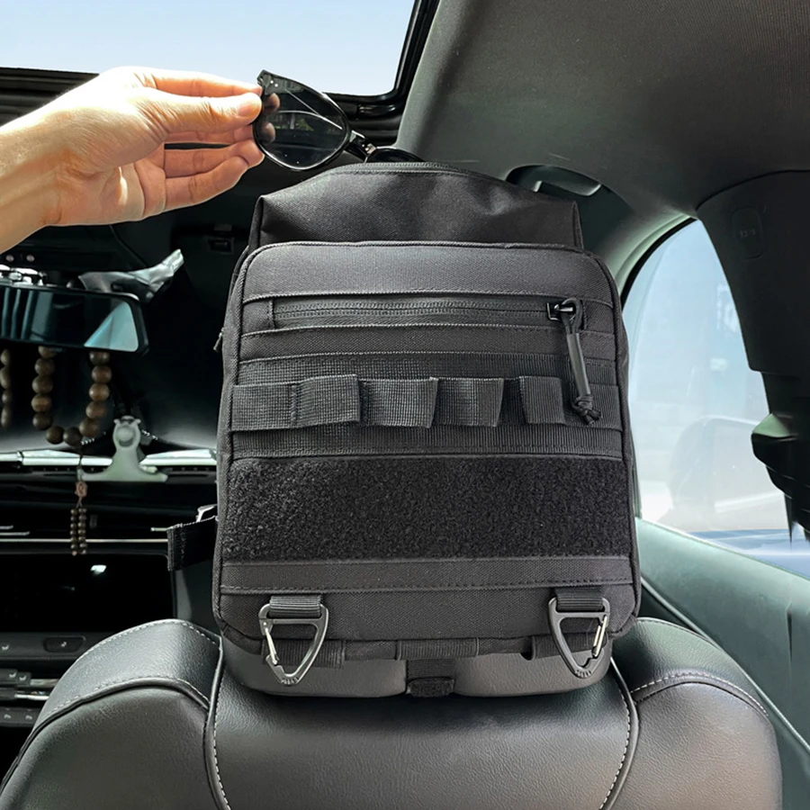 CAMPINGMOON BK-PL Multifunktionale Auto-Kopfstützen-Aufbewahrungstasche mit integriertem Organizer und Brillentasche, universelle Rücksitztasche für das Auto – Detail 1