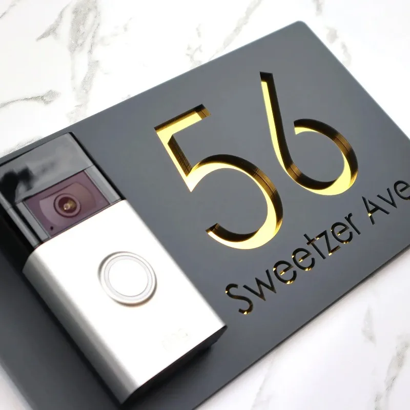 Custom Floating House Signs Laser Cut Matt Anthracite Gold Mirror Weatherproof Door Bell House Number Address Plaque