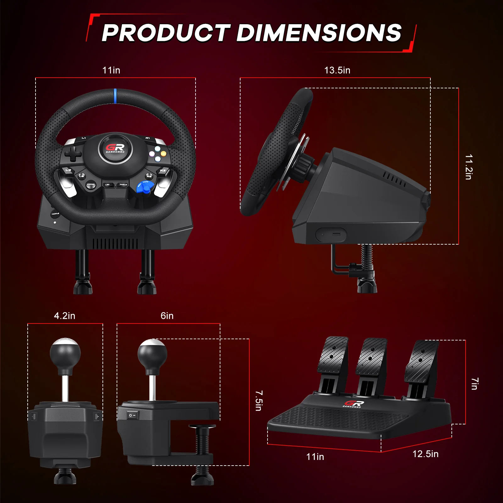 F127 Gaming Steering Wheel For PS5/PS4/PC 270°/900° RGB Racing Wheel Volante Hall 3-Pedal and gear lever Set - view 4