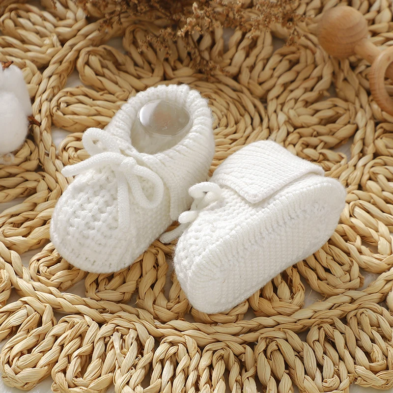 Baby First Walkers Shoes Cute Bowknot Hand Knitted Newborn Boys Girls Prewalkers 0-12m Infant Kids Soft Soled Footwear Anti-Slip