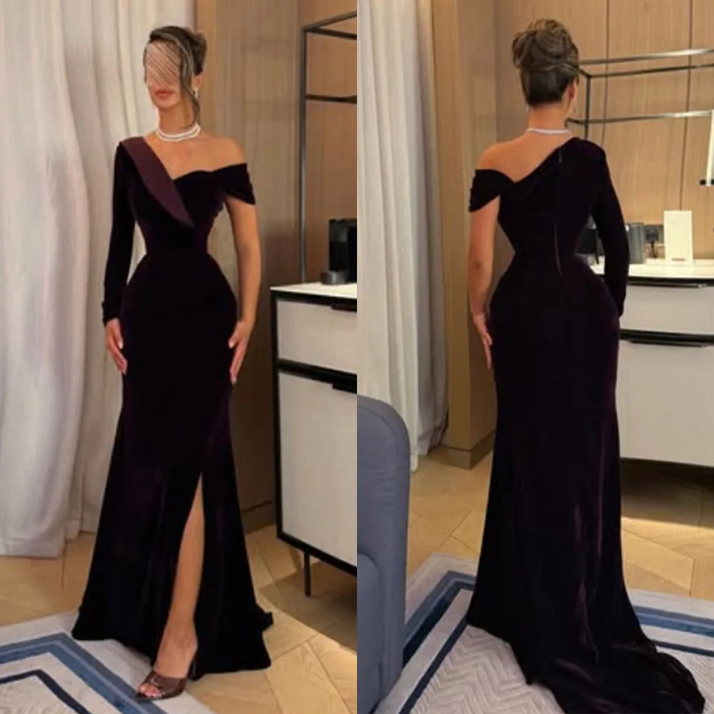 

High Quality Customized Strapless Floor Length Black High Fork Dresses for Women Party Wedding Evening Robe Pour Mariage Invité