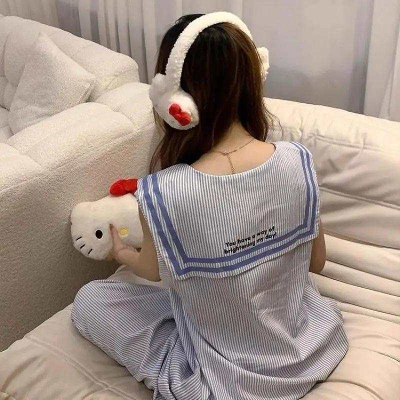 Lindo dibujo animado Kawaii Sanrio Hellokitty vestido de dibujos animados sin mangas ropa de dormir verano ropa de hogar camisón