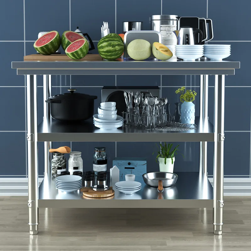 Stainless Steel Three-layer Workbench Table Rectangular Microwave Oven Multi-layer Three-layer Rack Chopping Board Kitchen