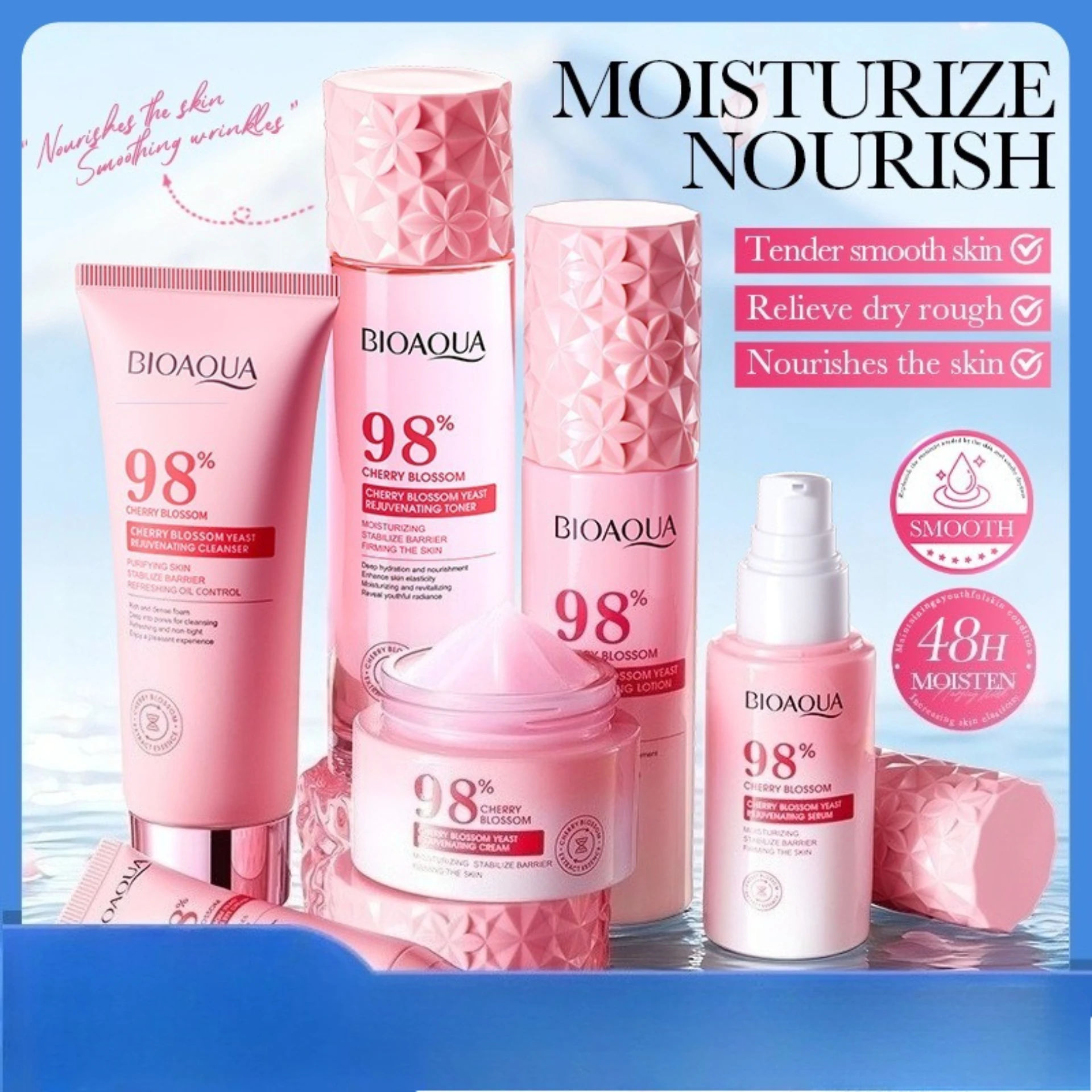 BIOAOUA Sakura Yeast Revitalizing Six-piece Moisturizing&Hydrating Improve Dry Firming Skin Elasticity Rejuvenate Skin Skincare
