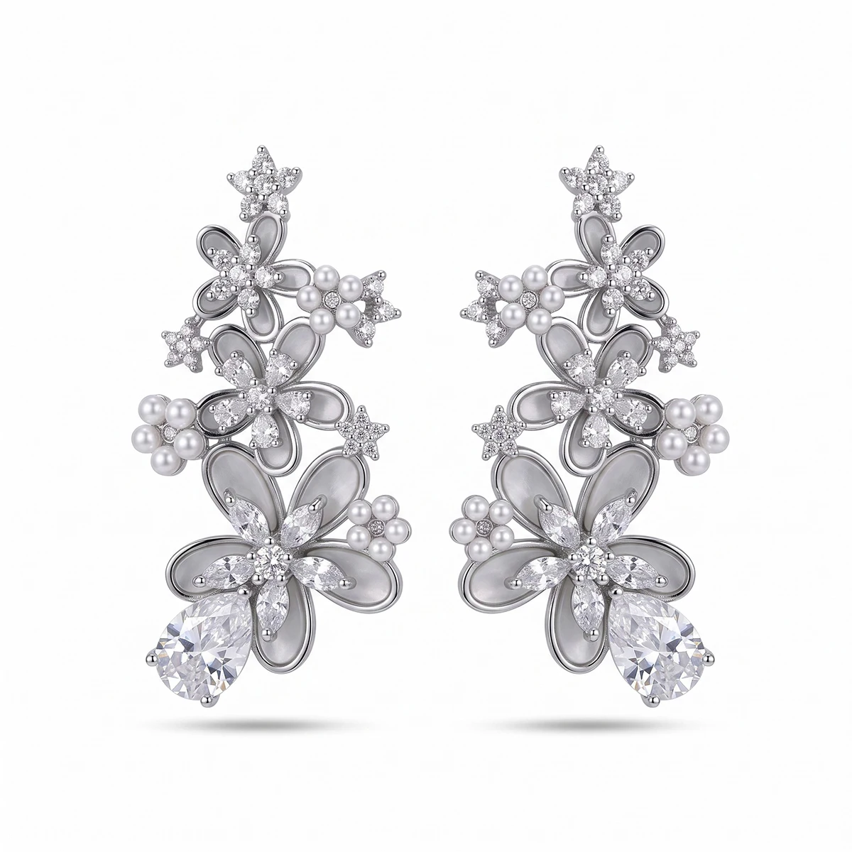 SENYU Floral Pearl CZ Ear Crawler Earrings Gold Plated Pink Shell Flower Ear Cuff Climber Wedding Party Bridal Party Earrings