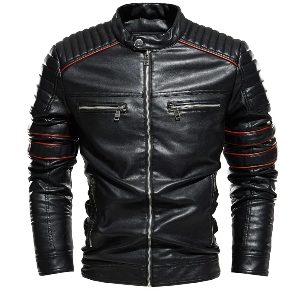 

2025 Streetwear Biker Jacket Coat Fashion Men Leather Jacket Slim Fit Autumn Winter Coat Men Fur Lined Men Motorcycle New Jacket