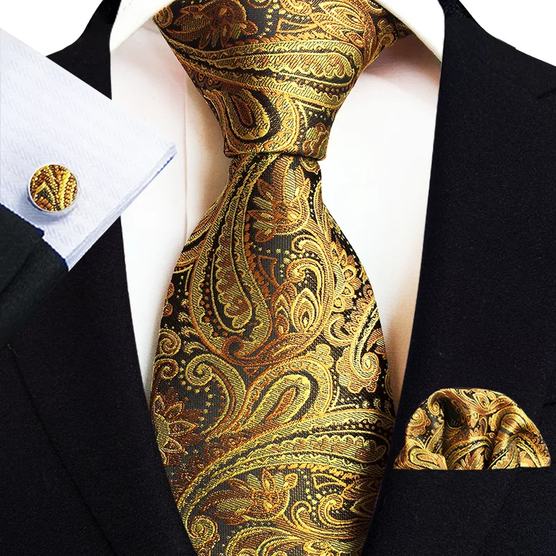 

New Tie Square Scarf Cufflinks Three Piece Set Paisley Pattern Wedding Banquet Men's Formal Wear Hand Tie Wholesale