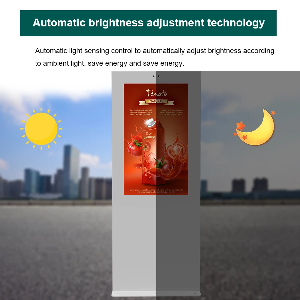 55 65 75 Polegadas Quiosque Legível ao Sol à Prova D 'Água Ip65 2000 Nits Publicidade Externa LCD Digital Signage Display