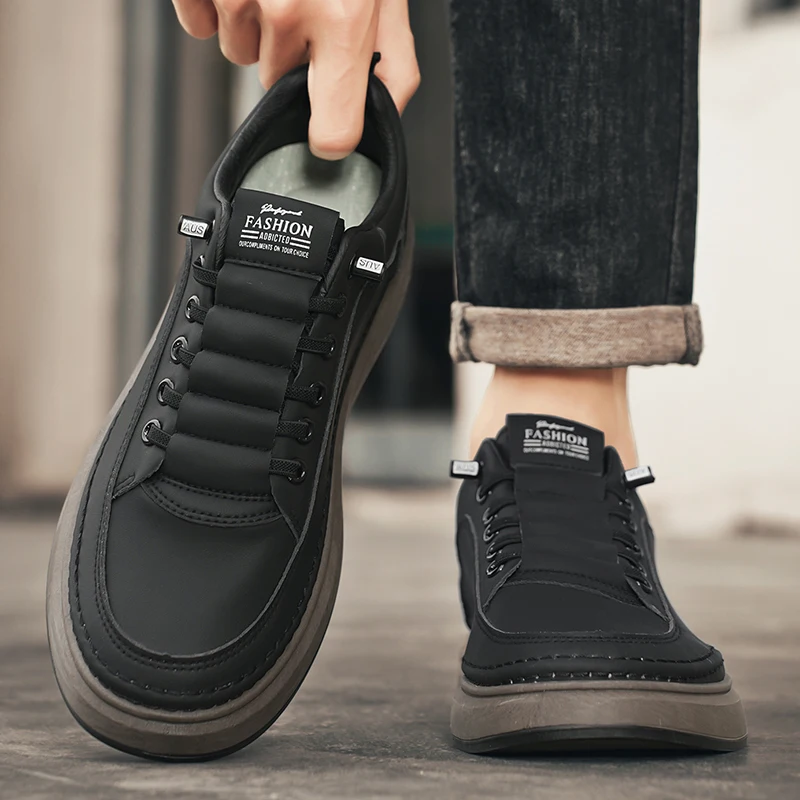 Leather Casual Shoes for Men Breathable White Sneakers Fashion Driving Walking Tennis Shoes for Male Office Flats Shoes