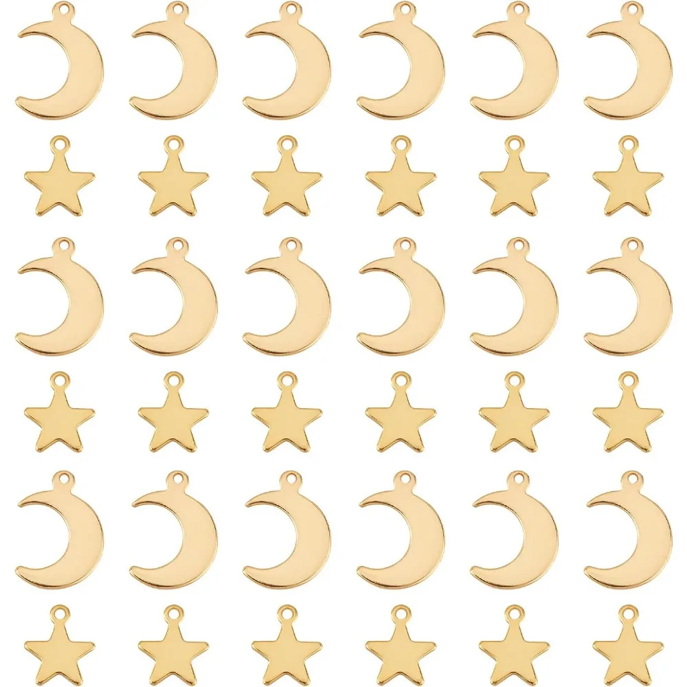 

40pcs 2 Shapes Golden Charms Star & Moon Pendants 304 Stainless Steel Pendants for DIY Necklaces Jewelry Making Accessory