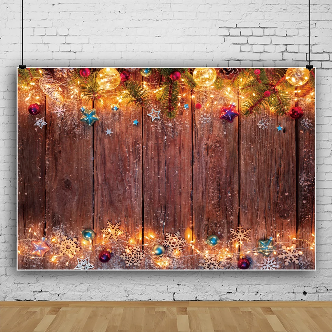 Laeacco Rustic Wood Christmas Photography Background Snowflake Gold Glitter Winter New Year Eve Party Decor Portrait Backdrop image 2