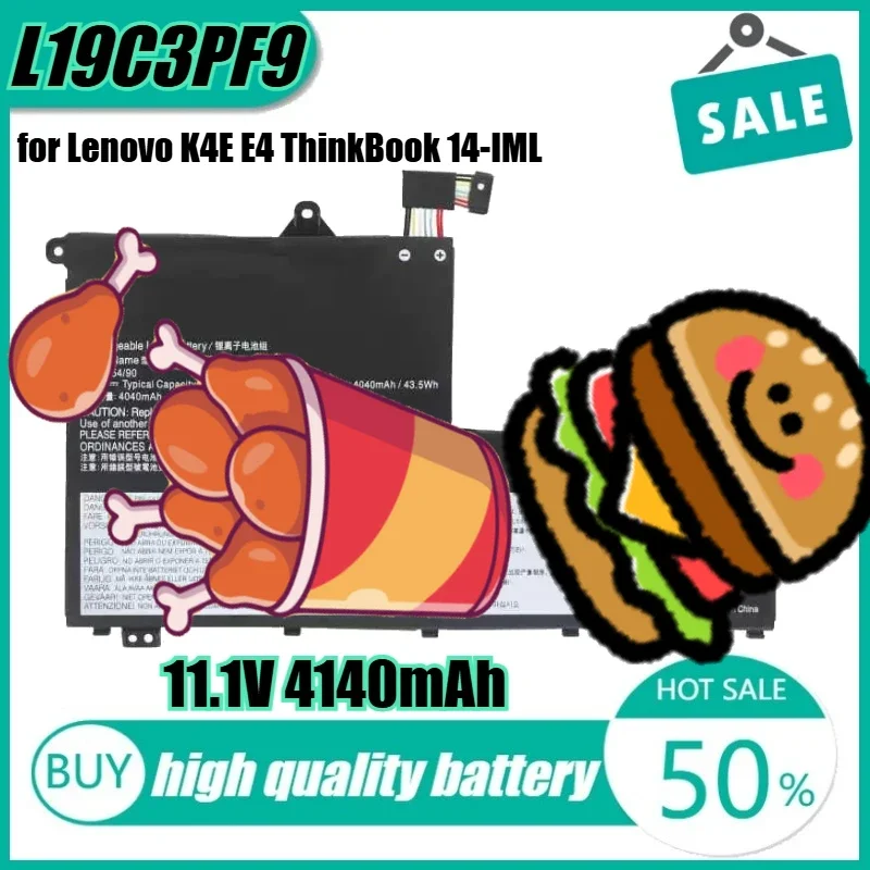 

11.1V 45Wh 4140mAh L19C3PF9 Laptop Battery for Lenovo K4E E4 ThinkBook 14-IML 15-IIL L19L3PF8 L19M3PF9