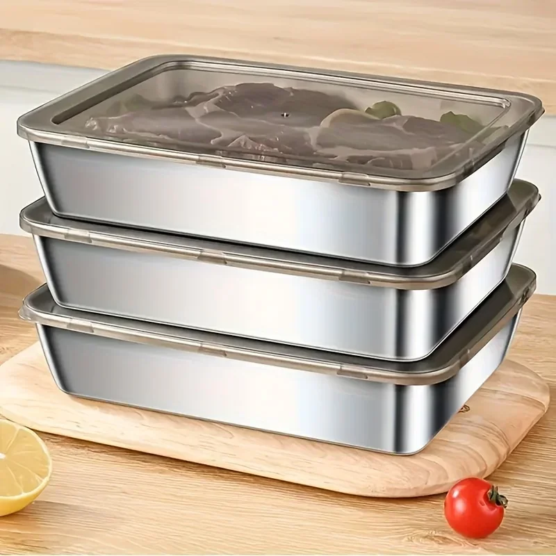 3pc Stainless Steel Food Storage Containers Set - Leak-Proof Lids, Dishwasher Safe for Sandwich/Fruits/Home/Party