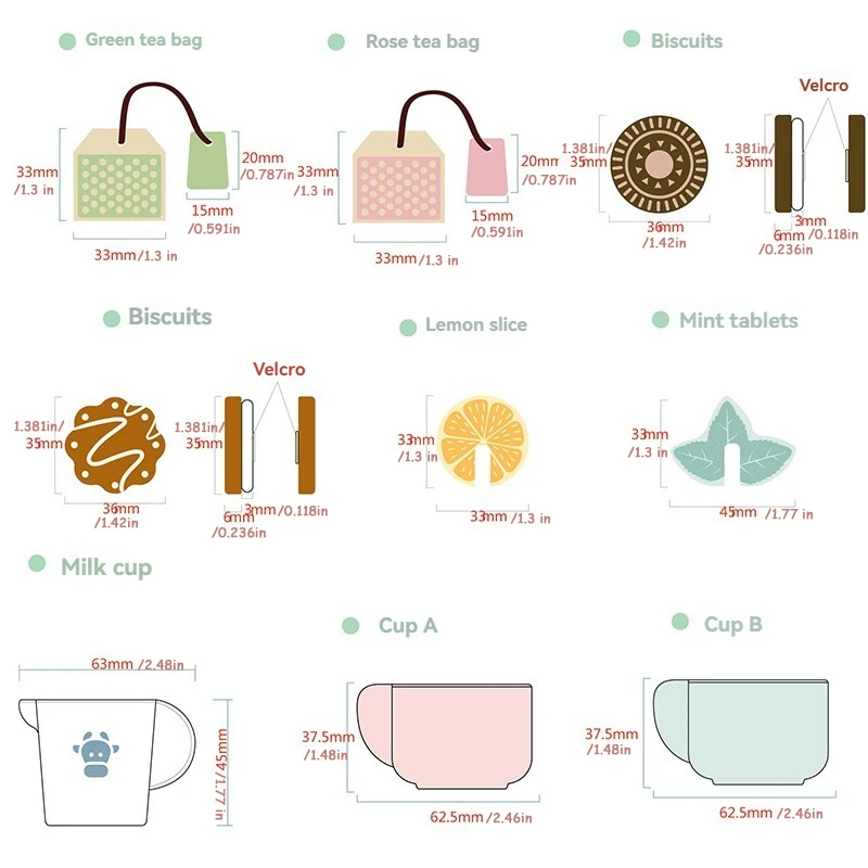 مجموعة شاي بعد الظهر الخشبية، ملحقات المطبخ، حفلة الشاي، الطعام، ألعاب تعليمية مبكرة لهدايا عيد الميلاد للأطفال الصغار