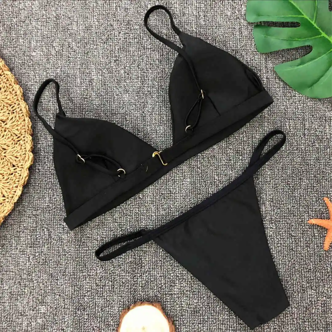 Neuer, verführerischer, gepolsterter brasilianischer Bikini, Damen-Badeanzug, zweiteiliges Bikini-Set, einfarbiger Badeanzug, Damen-Badebekleidung, V64A. – Detail 30