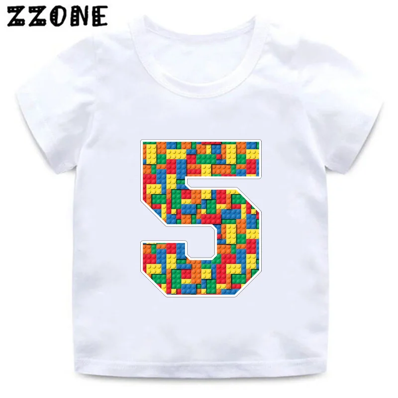 Building Blocks Bricks Number Bow Print Cartoon Boys Clothes 1 2 3 4 5 6 7 8 9 Years Birthday Kids T shirt Baby Girls T-Shirts