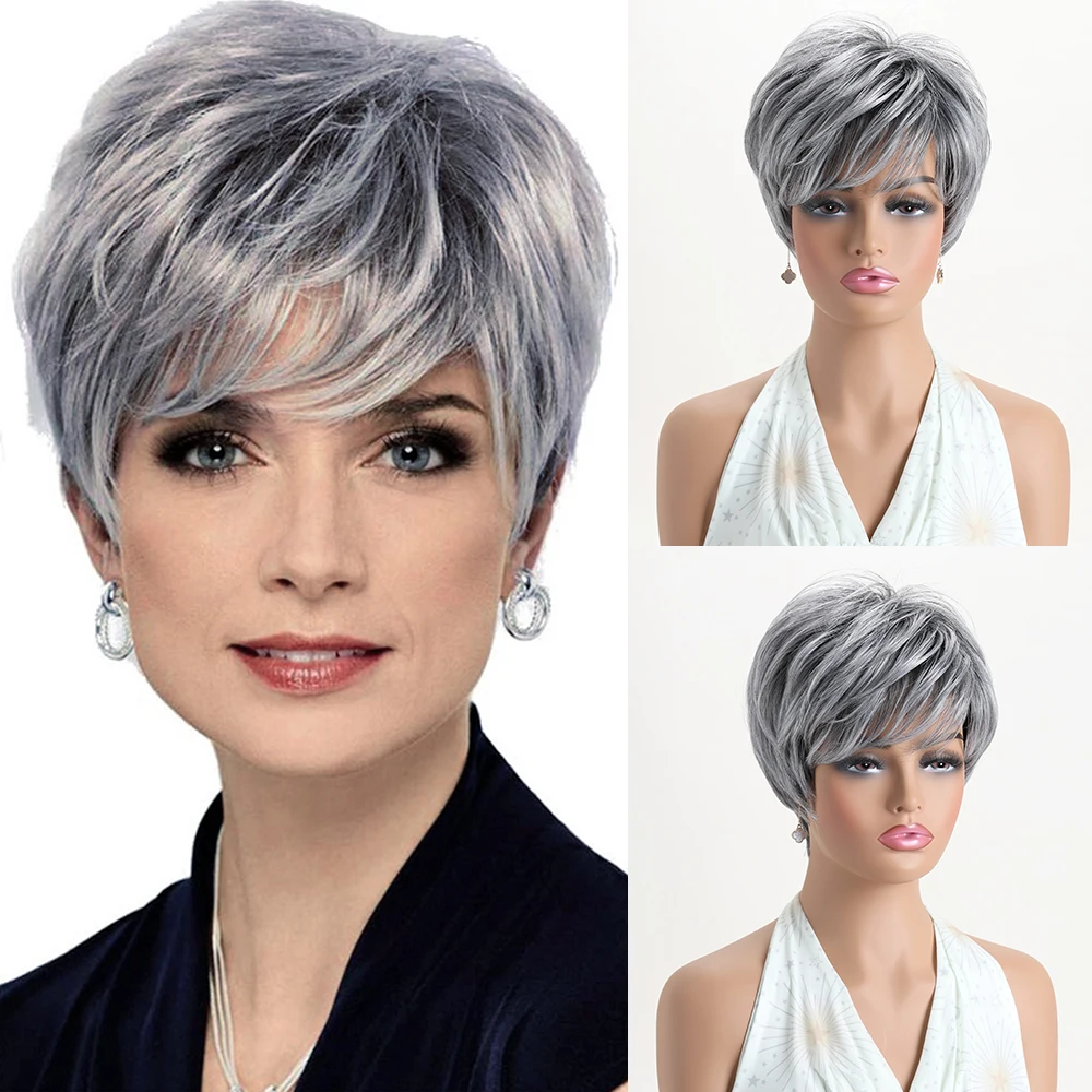 

10 Inch Natural Synthetic Silver Gray Wigs For Women Short Curly Suitable For Daily Christmas Weddings Parties Halloween
