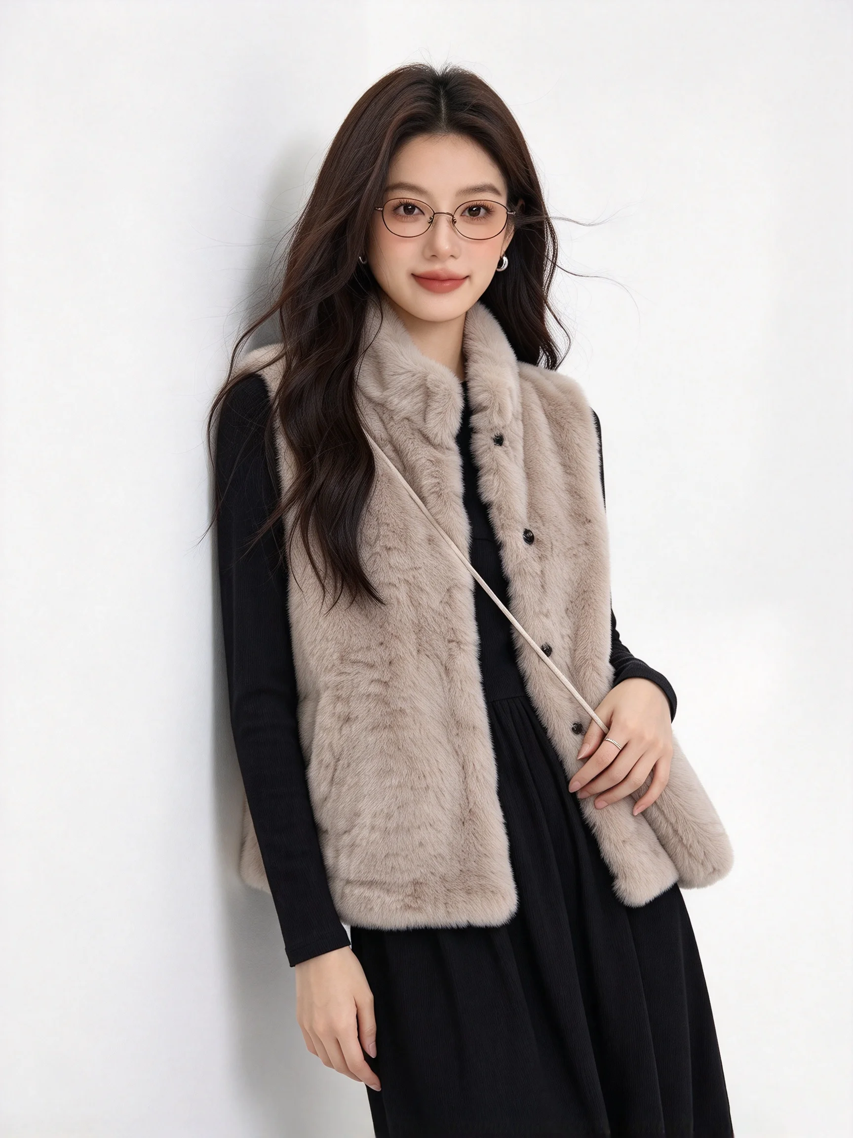 Eco-Friendly Plush Vest Stand Collar Sleeveless Short Style Korean Fashion Warmth Women's Autumn Winter New Arrival Outerwear