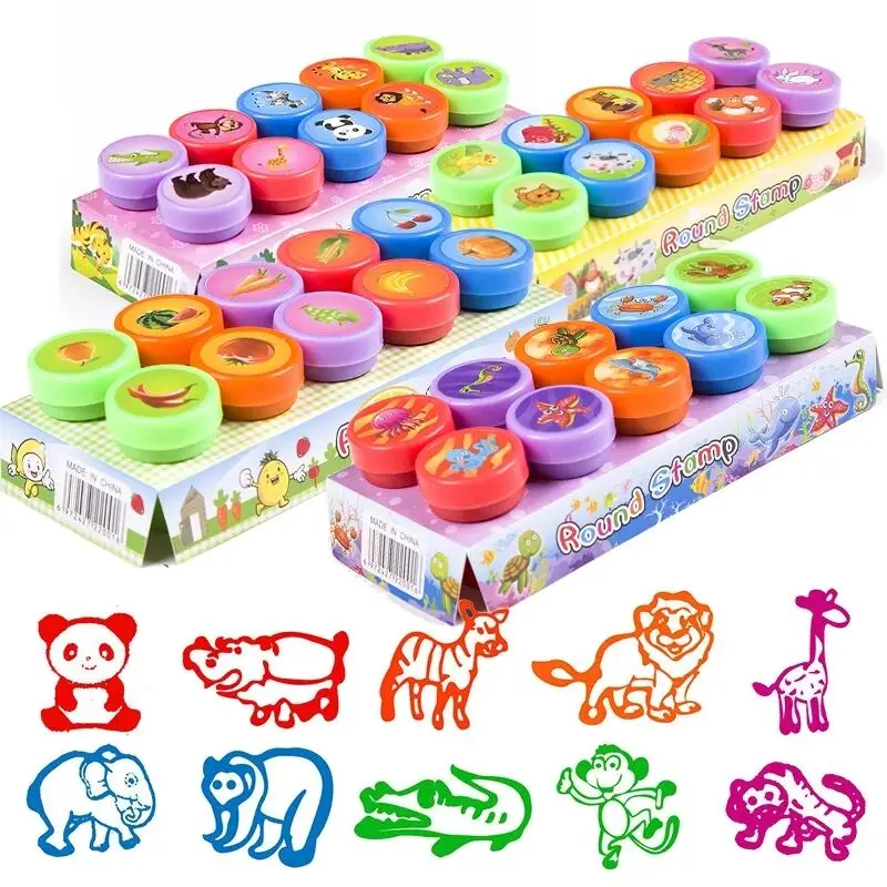 10pcs Children stamp Baby Toys Smiley Face Seal Assorted Self-ink Stamps Scrapbooking DIY Toys Children Toy Seal Stamps for Kids