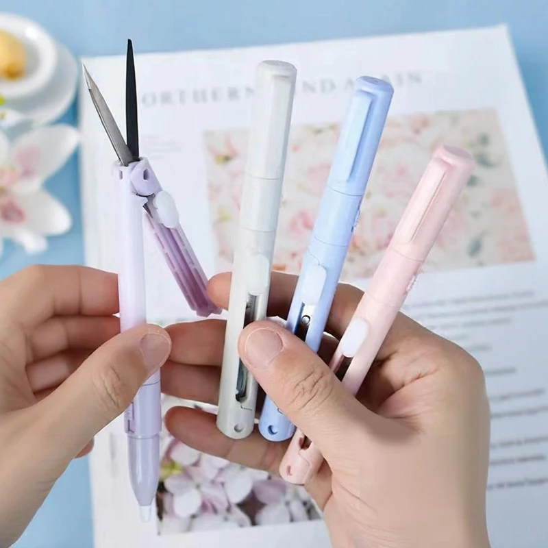 Mini Portable Scissors Paper Cutter Knife 2 In 1 Multifunctional Pocket Pen shape Scrapbooking Carving Cutting Art Tools For