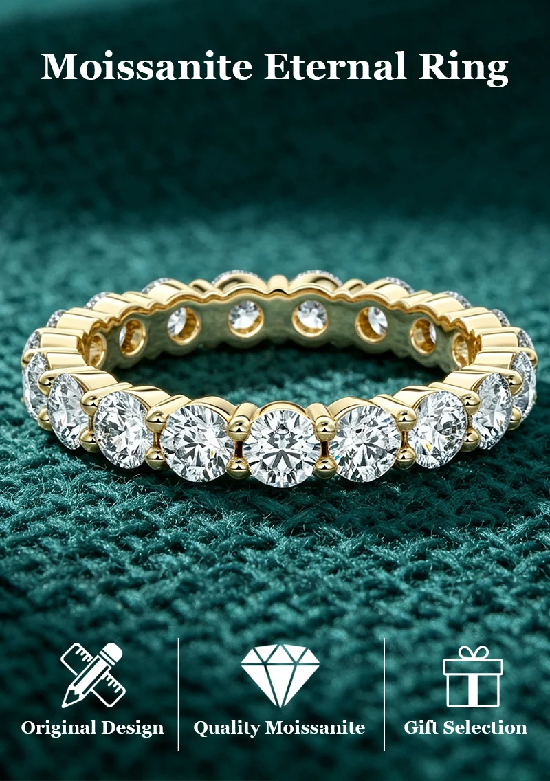 OXTAO Vollmoissanit-Ring, 4 mm, D VVS1, für Damen, funkelnder Ehering, Ewigkeitsring, Jubiläumsschmuck, Geschenke, 14 Karat Gold gefüllt – Detail 3