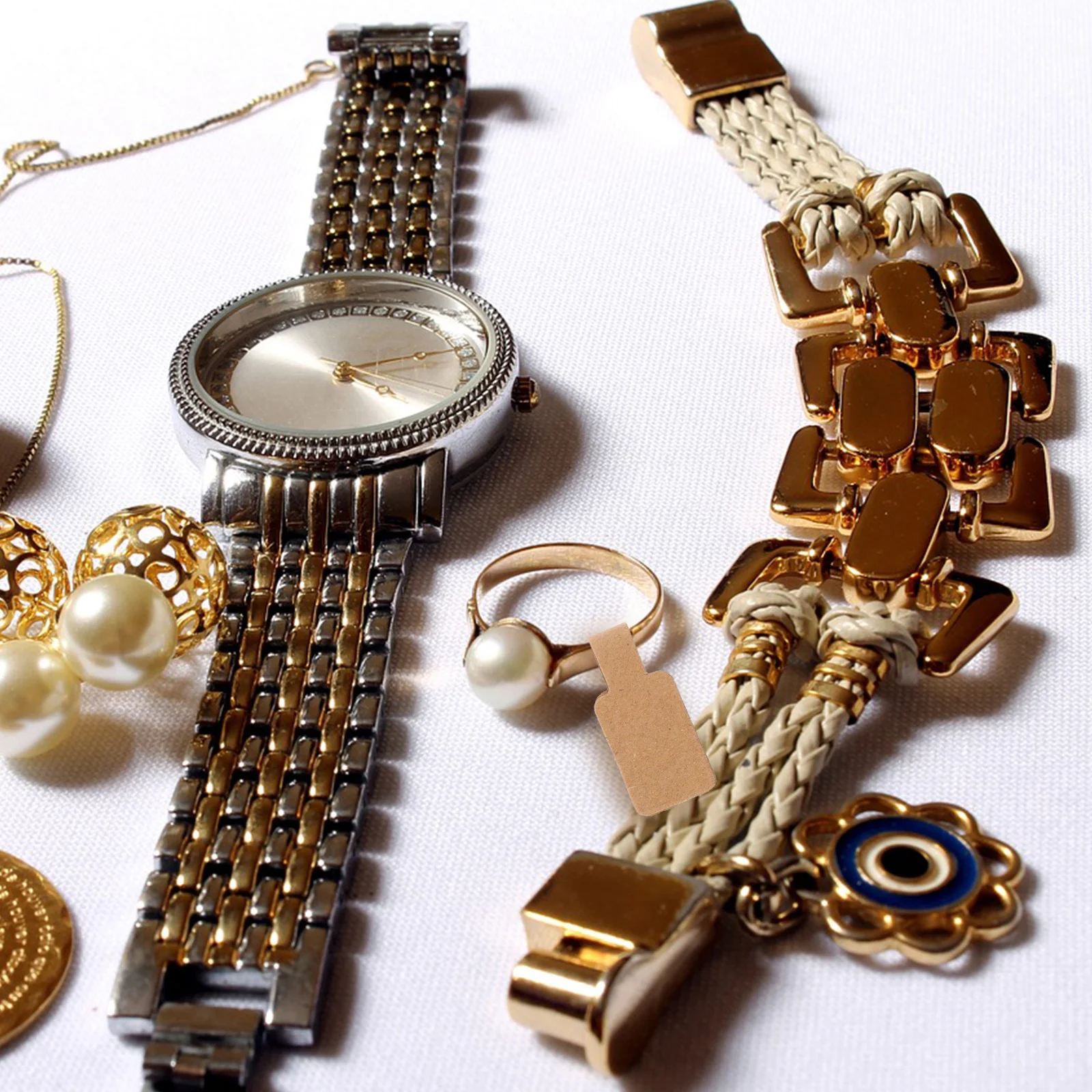 

500Pcs Kraft Paper Jewelry Price Tags Self Adhesive Blank Labels Writable Tags for Rings Earrings Bracelets Jewellery Supplies