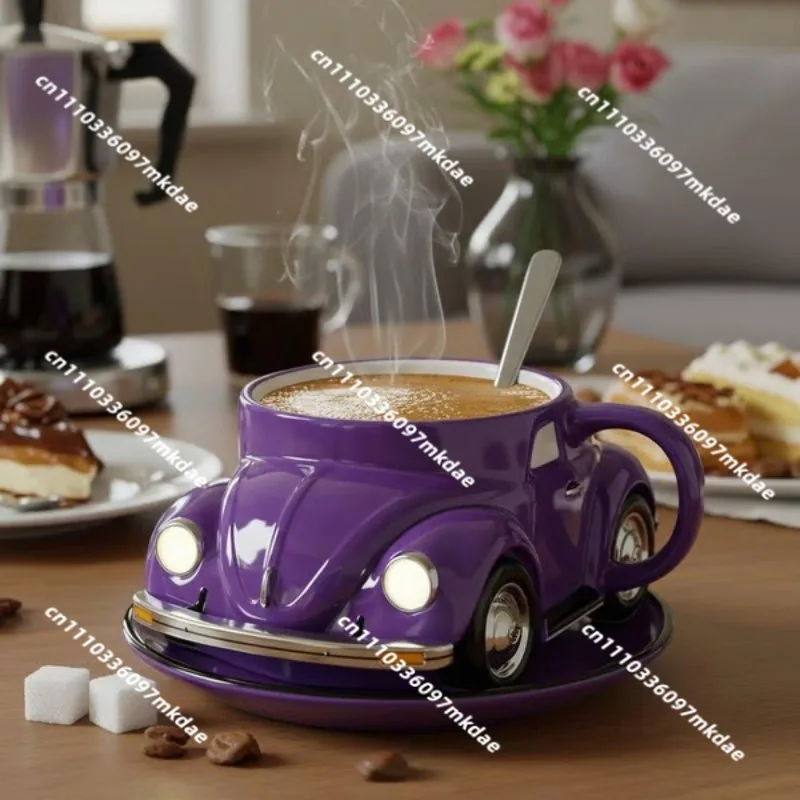 Beetle-shaped car coffee mug. Vintage coffee mug. Craft coffee lover gift