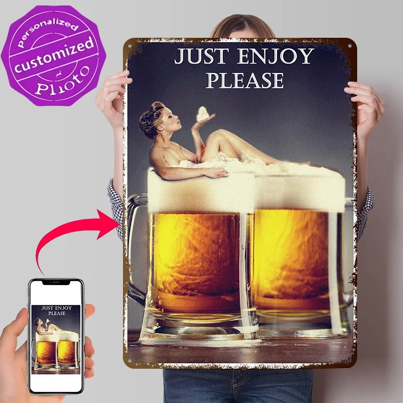 Just Enjoy Please 3D Printed Texture Poster Personalized Wall Art Retro Metal Tin Signs for Modern Home Decoration Luxury Decor
