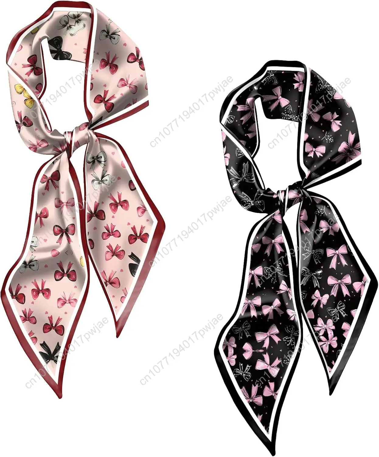 

2 PCS Hair Head Scarf Neck Scarves Silk Feeling Long Oblique Angle Satin Cute Women Girls Handbag