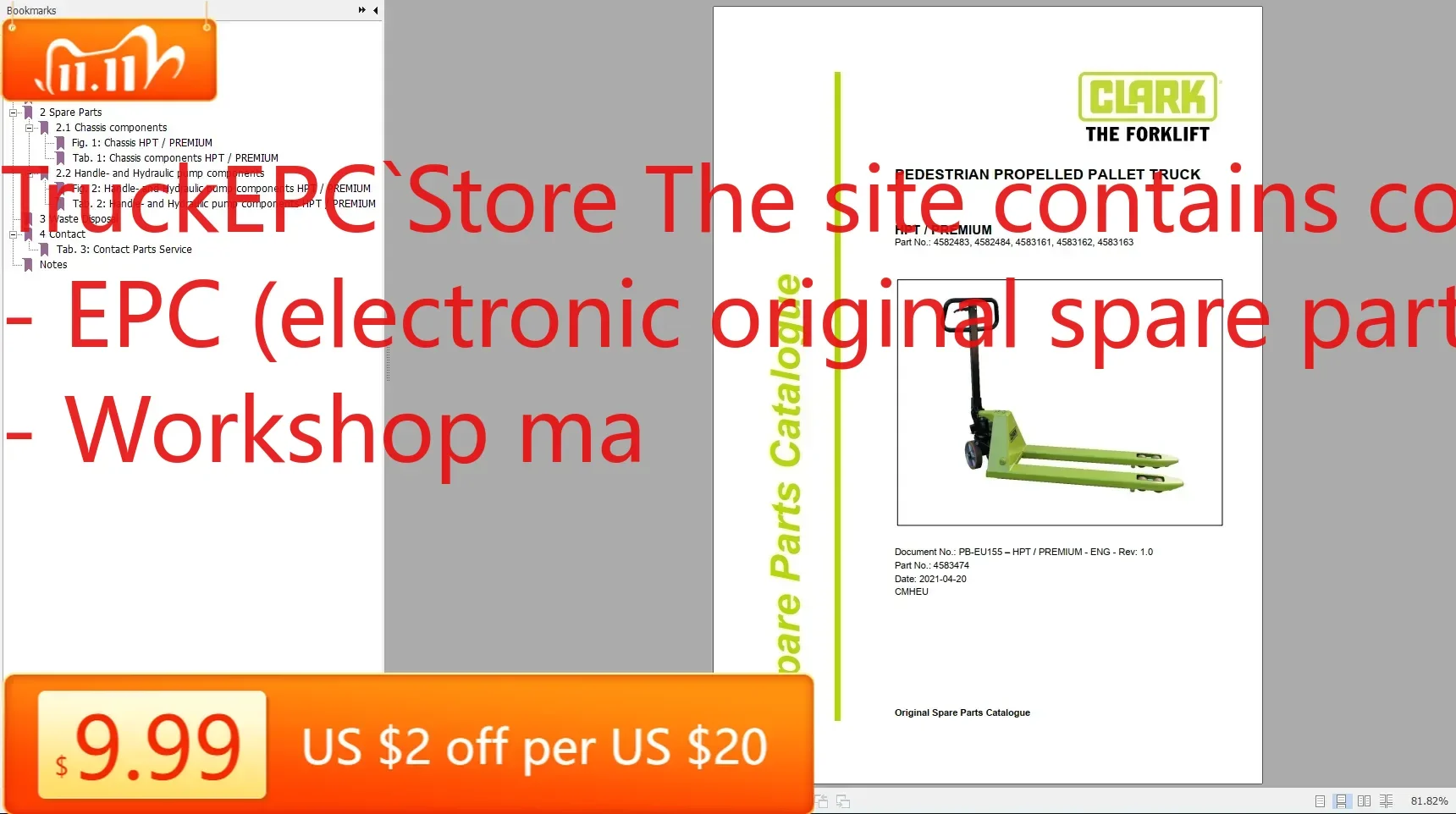 

TruckEPC Clark Forklift DVD PDF 2022 10.22GB Service Manual, Operator Manual & Parts Catalog DVD
