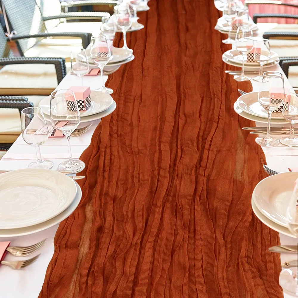 Terracotta Cheesecloth Table Runner Romantic Wedding Decor Rustic Gauze Boho Table Runner Wedding Birthday Party Home Decoration