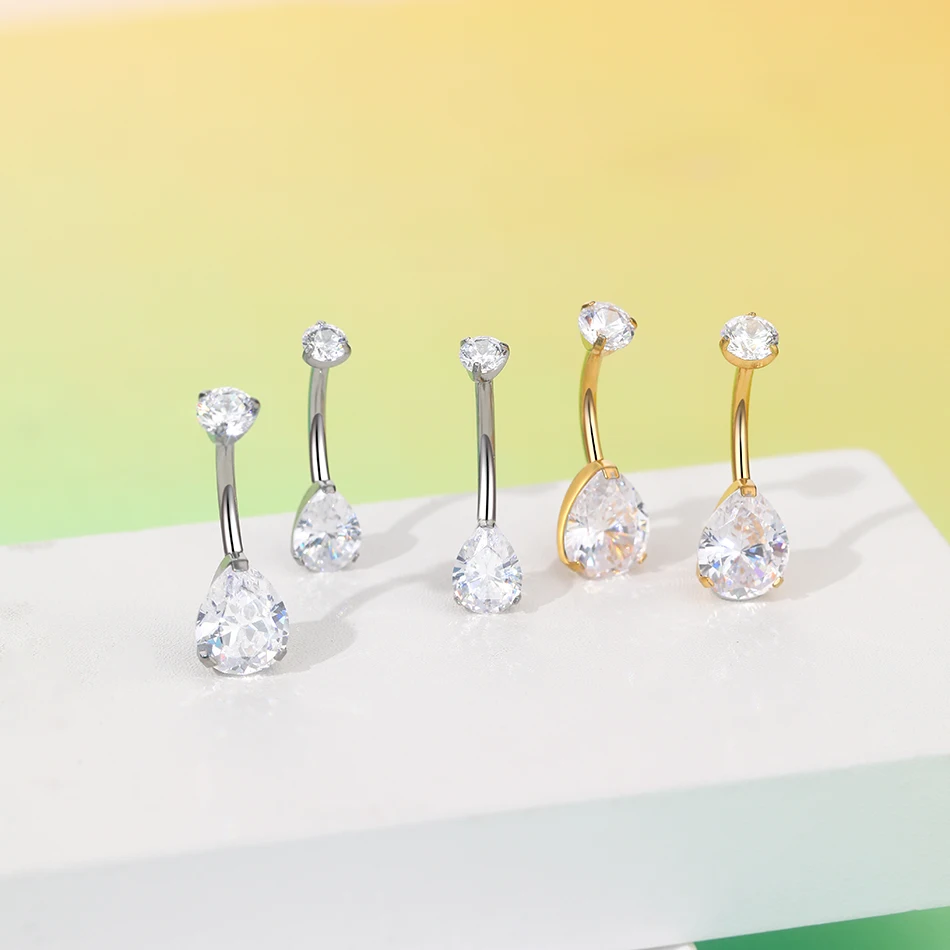1pc Titanium Internally Threaded Belly Piercings Jewelry Teardrop Shape Zircon Belly Button Ring Navel Piercing