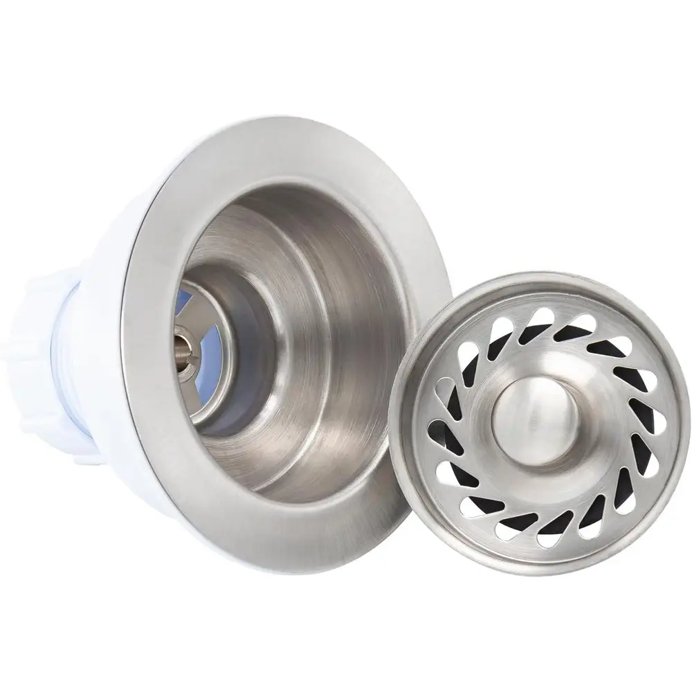 

Metal Kitchen Sink Strainer with Brushed Nickel Finish, 2-Piece Basket Design, Durable Plastic Base, Metal Trim, Compatible with