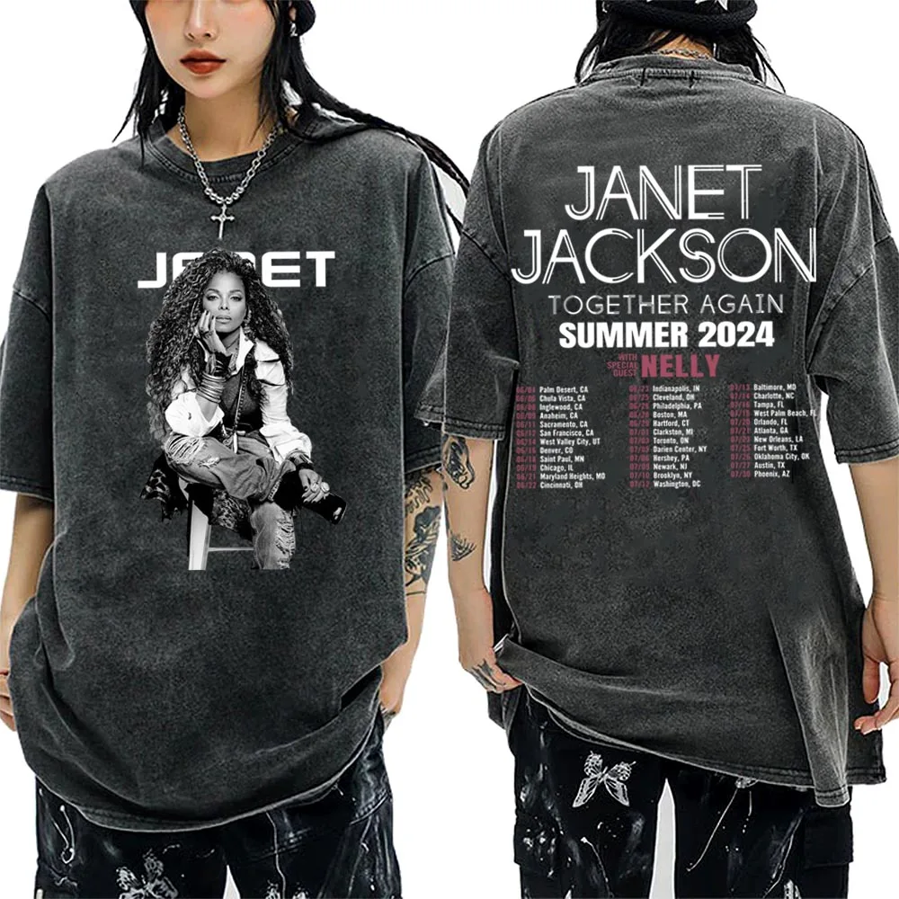 Janet Jackson Vintage Together Again Summer 2024 Washed Tshirt Casual Harajuku Short Shirt