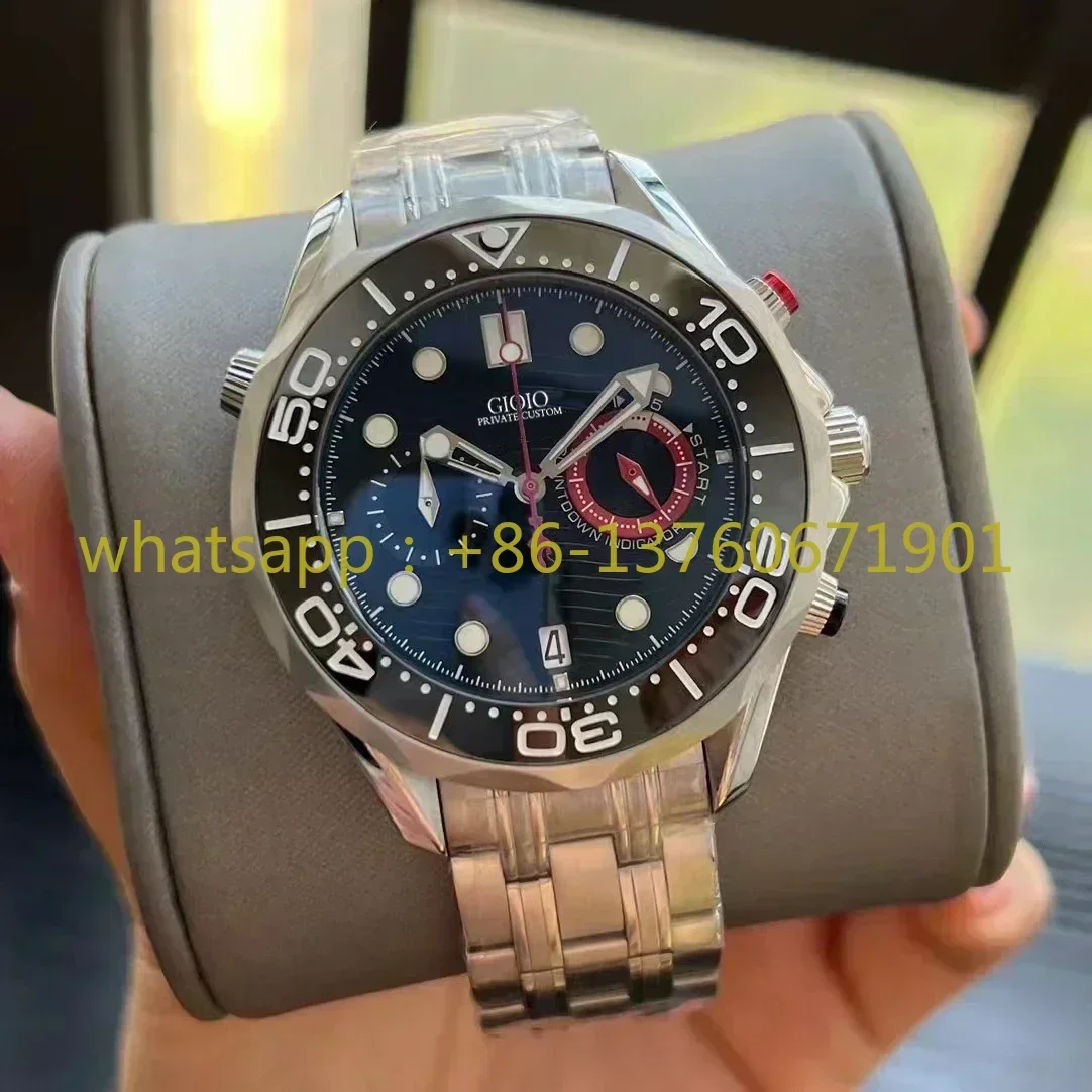 Luxury Men's Quartz Chronograph VK63 Watch 904L Stainless Steel Black Blue Green Ceramic Bezel Speed Rubber Moonwatch