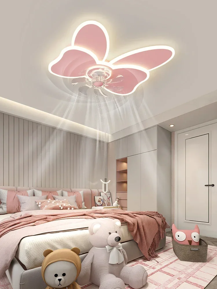 

Children's Room Fan Light Nordic Children's Fun Bow Light Girl's Room Shake Head Silent Electric Fan LED Light Ceiling Light220V