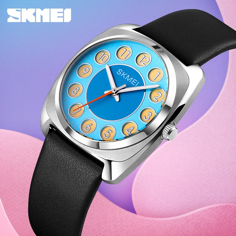 Skmei Creative Dial Fashion Square Steel Case orologio al quarzo da donna orologio in pelle impermeabile da donna