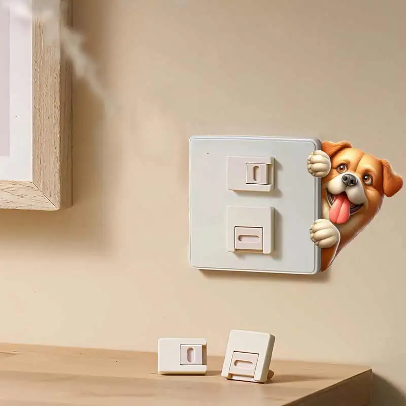 Dog Peeking Around The Corner Light Switch Phone Wall Stickers For DIY Home Decoration Cartoon Animals Decals Mural Art M1230