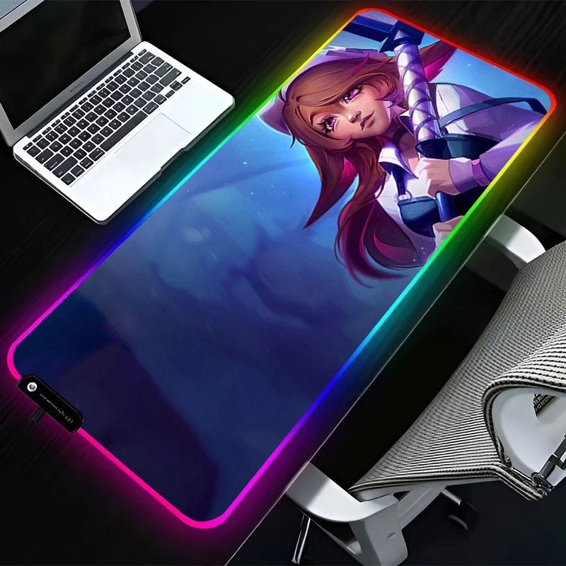 

RGB LED Mouse Pad Computer Gamer Accessories Mouse Mat Rubber Keyboard Pad Non Slip Mousepad L-league of Legends Lillia Desk Mat