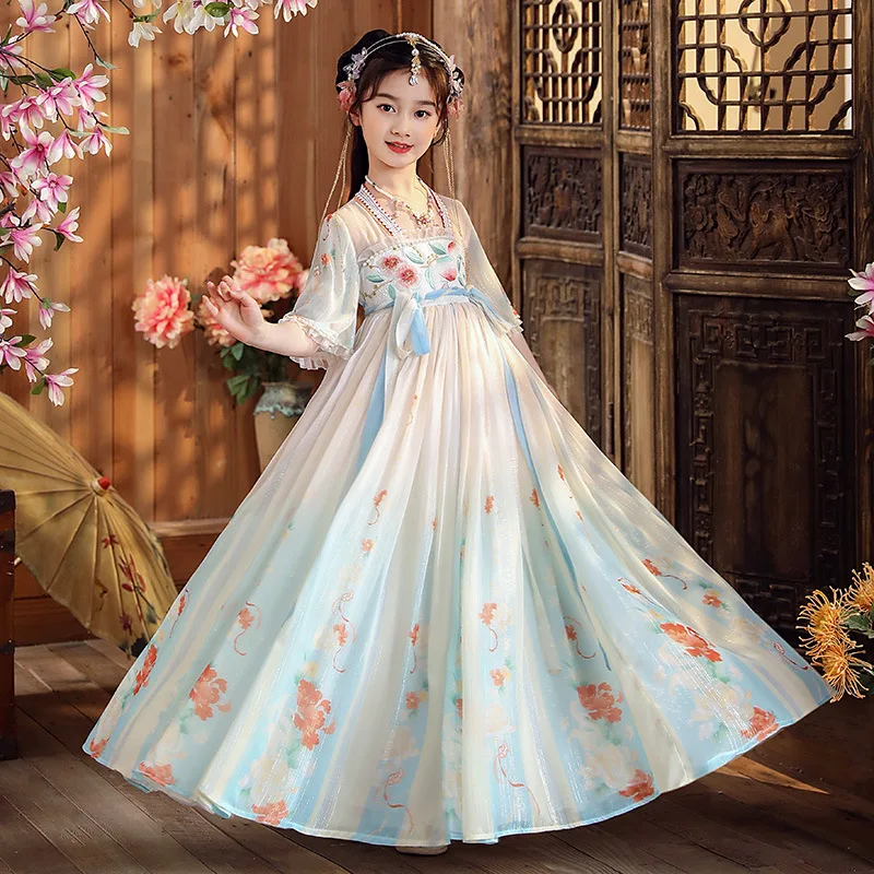 

Chinese Jacket Girl Folk Dance Outfit Performance Chinese Costume Kids Children Fairies Tang Dynasty New Year Clothes for Girls