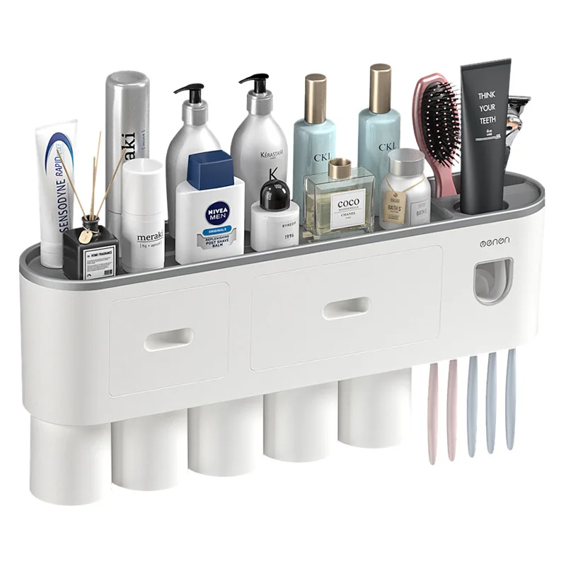 Wall-mounted Magnetic Toothbrush Holder Automatic Toothpaste Dispenser Strong Adsorption Magnetic Cup Bathroom Accessories Sets