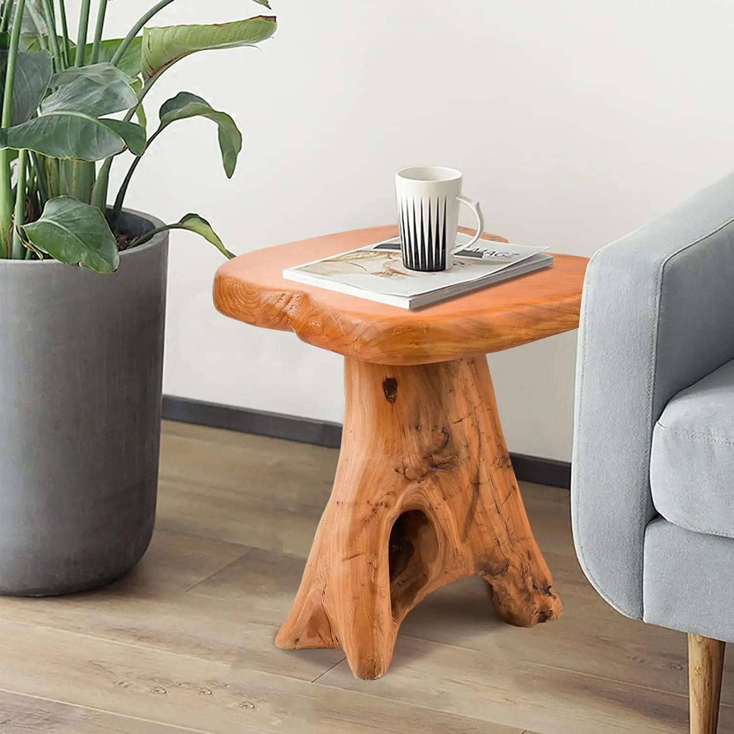 

Small Side Table, Unique Design Live Edge Wood Stool, Freeform Natural Plant Stand for Garden, Yard, Living Room, Bedroom