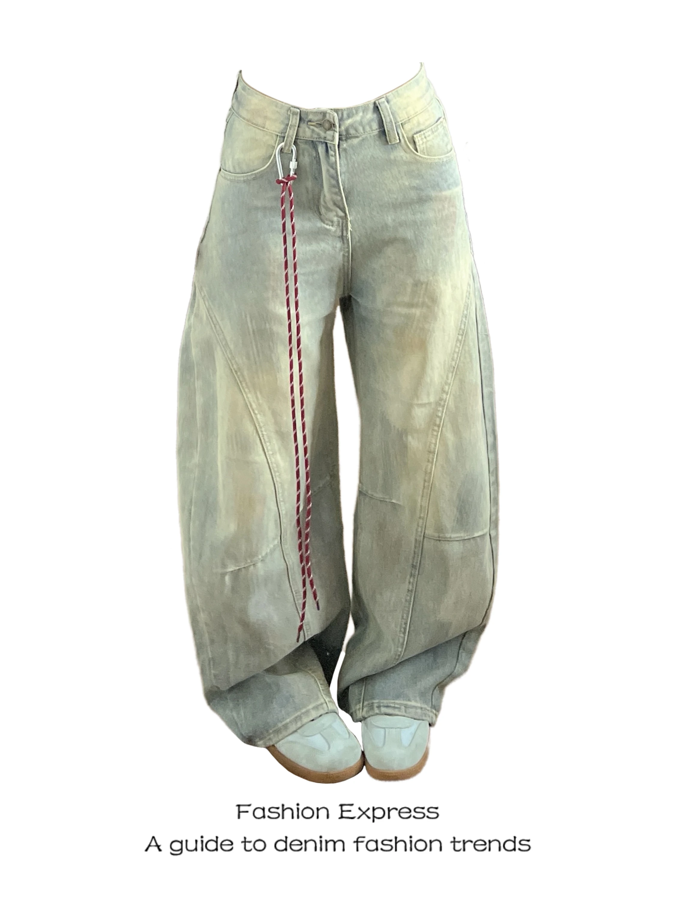 

High Waist Bell Bot Denim Jeans Women's Curved Blade Faded Vintage Wide Leg Floor Length Pants Casual Wear All Seasons