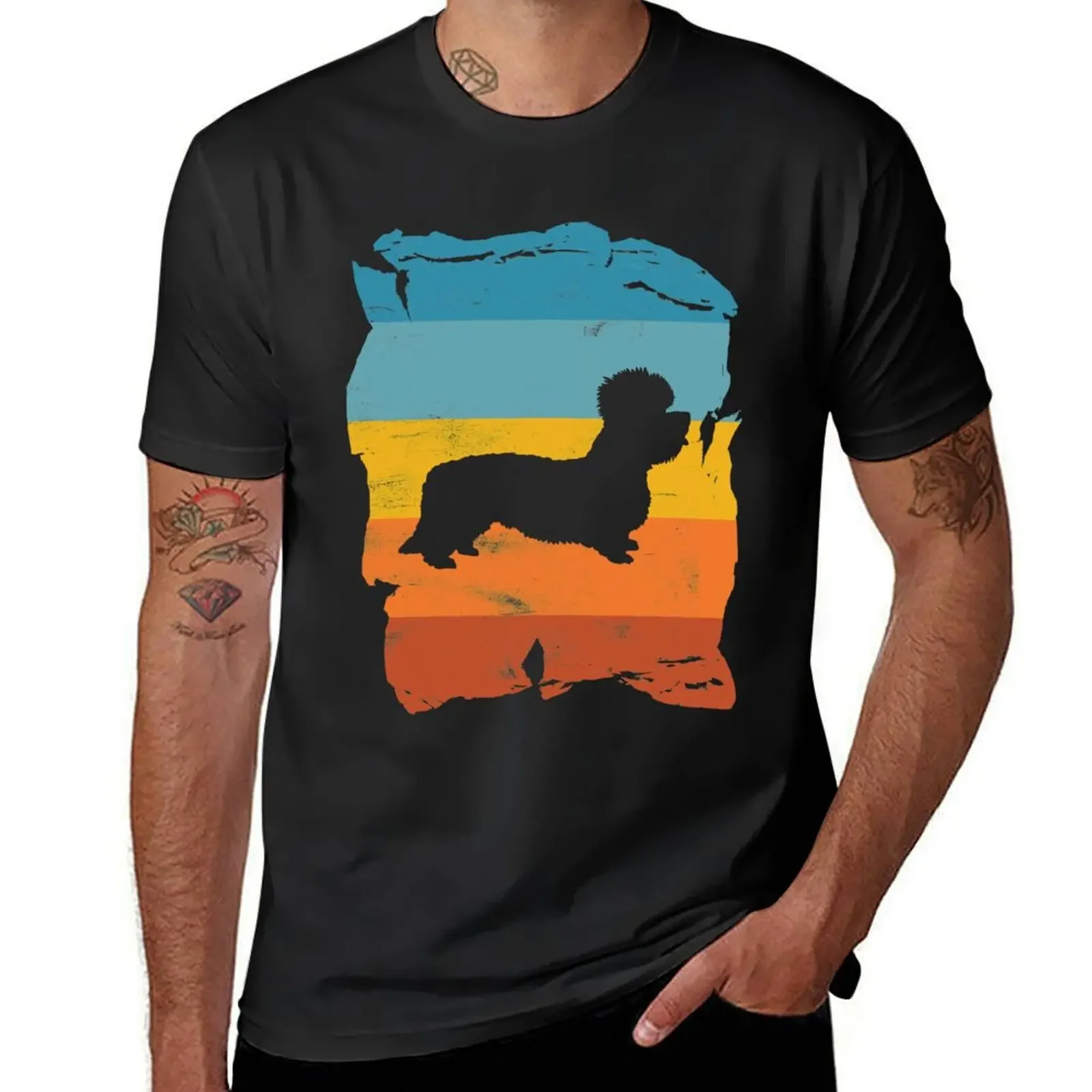 Dandie Dinmont Terrier Distressed Vintage Retro Silhouette T-Shirt Aesthetic clothing tees mens t shirt graphic 2025 new model