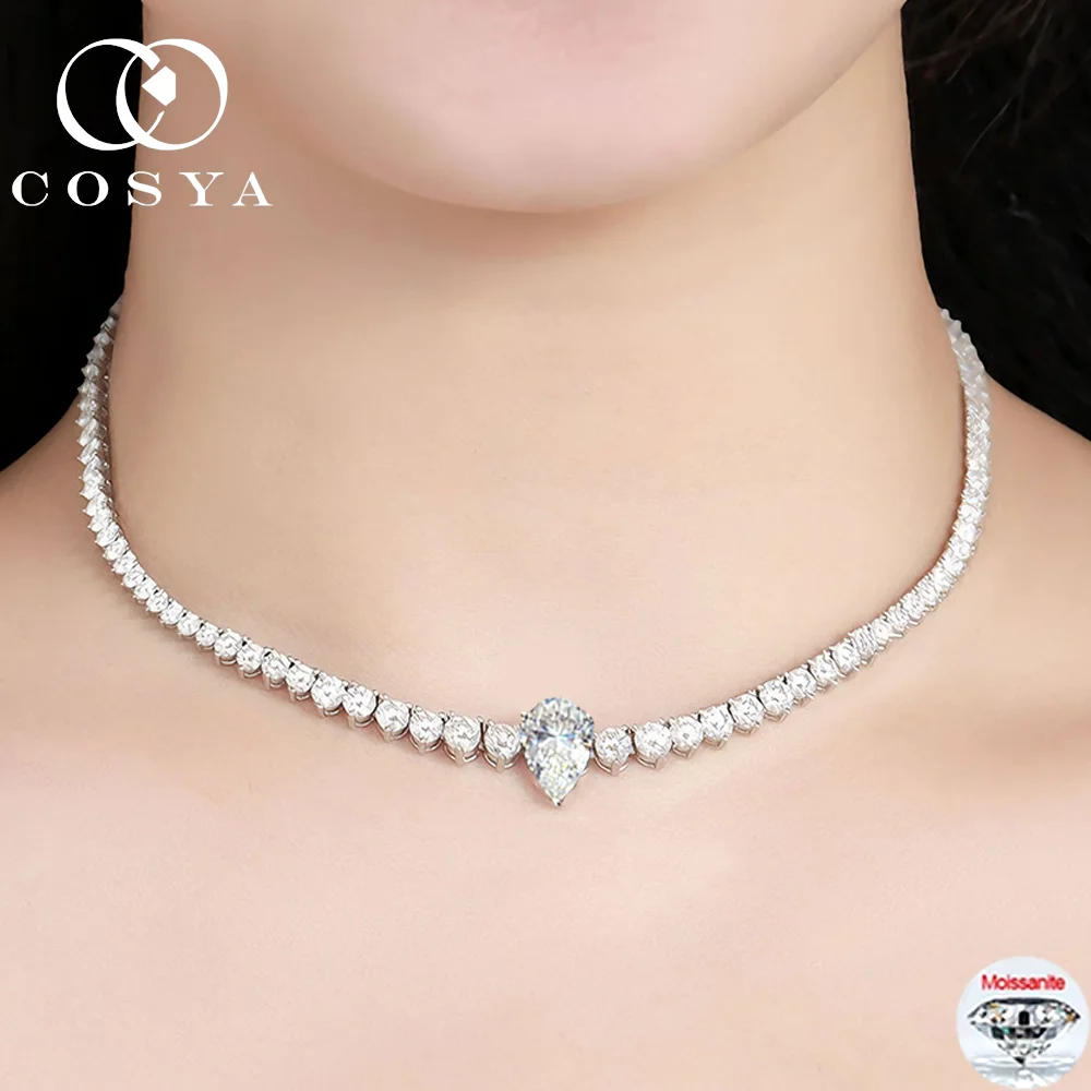 

COSYA 4CT 8*12MM Pear Cut Full Moissanite Tennis Necklace For Women S925 Sterling Silver D Color VVS1 Lab Diamond Fine Jewelry