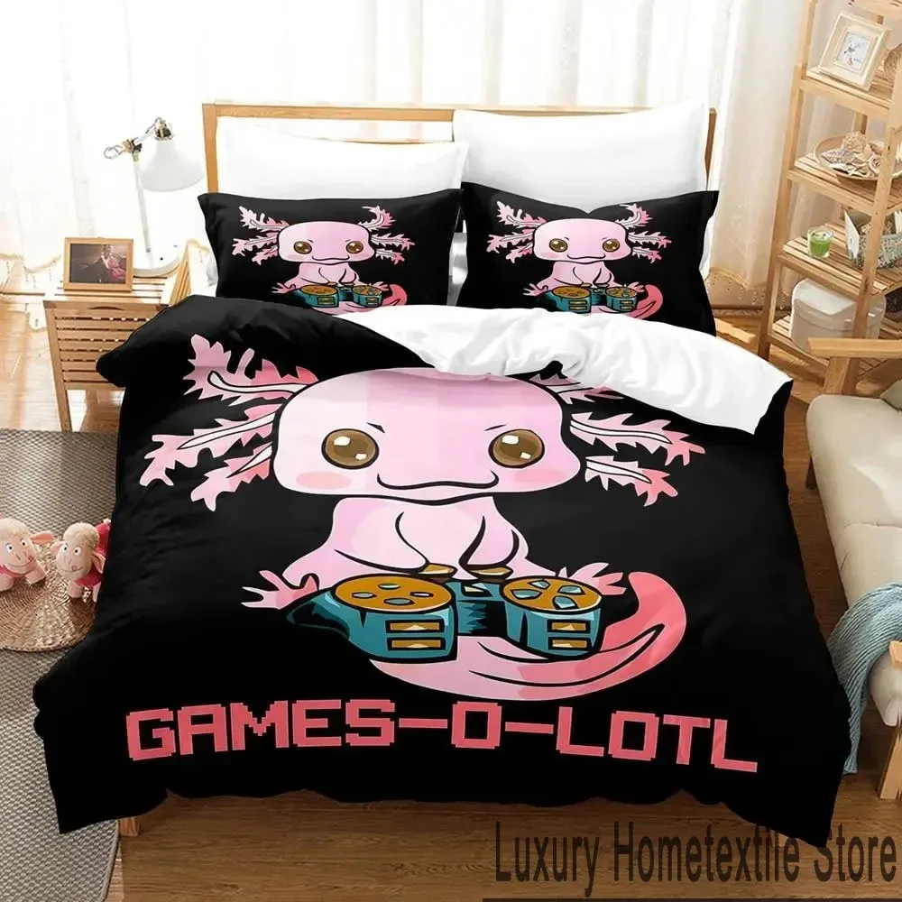 

Набор постельного белья Gamesolotl Axolotl для видеоигр Kawaii Pastel Goth, одинарный, двойной, полноразмерный, Королевский размер, Комплект постельного белья Aldult для детской, аниме