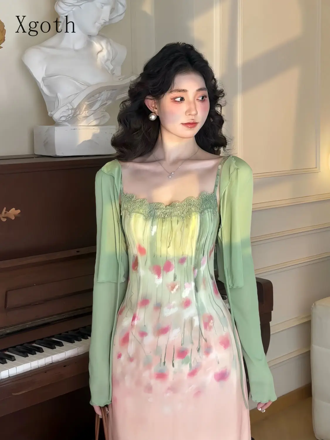 green camisole dress Silver Moon Off-Shoulder Maxi Dress Sage main image 0