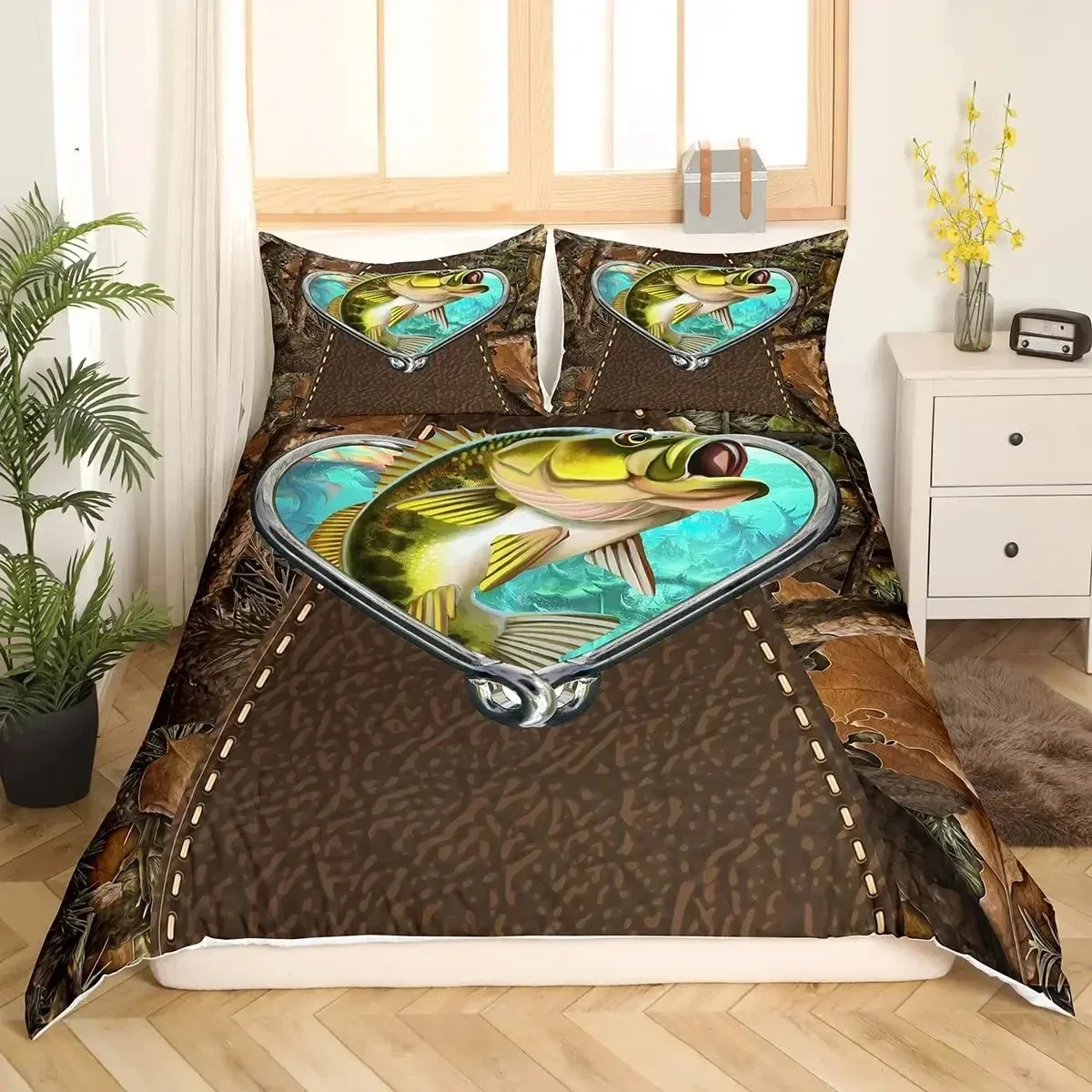 

Pike Fish Bedding Striped Bass Big Pattern Hunting and Fishing Themed Duvet Cover for Boys BedRoom Decorations for Teens