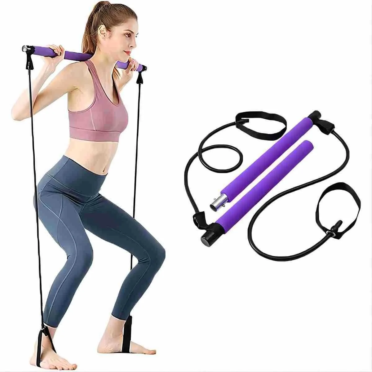 Multi functional Fitness Stick Yoga Home Elasticity Exercise Training Hip Pulling Rope with Resistance Band Portable home Gym